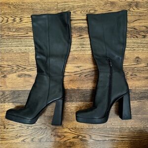 Steve Madden Black Platform Knee-High Heeled Boots